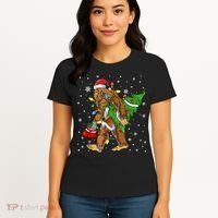 Christmas Bigfoot Santa Hat Tree Lights Xmas Sasquatch Funn Women's T-Shirt thumb 4