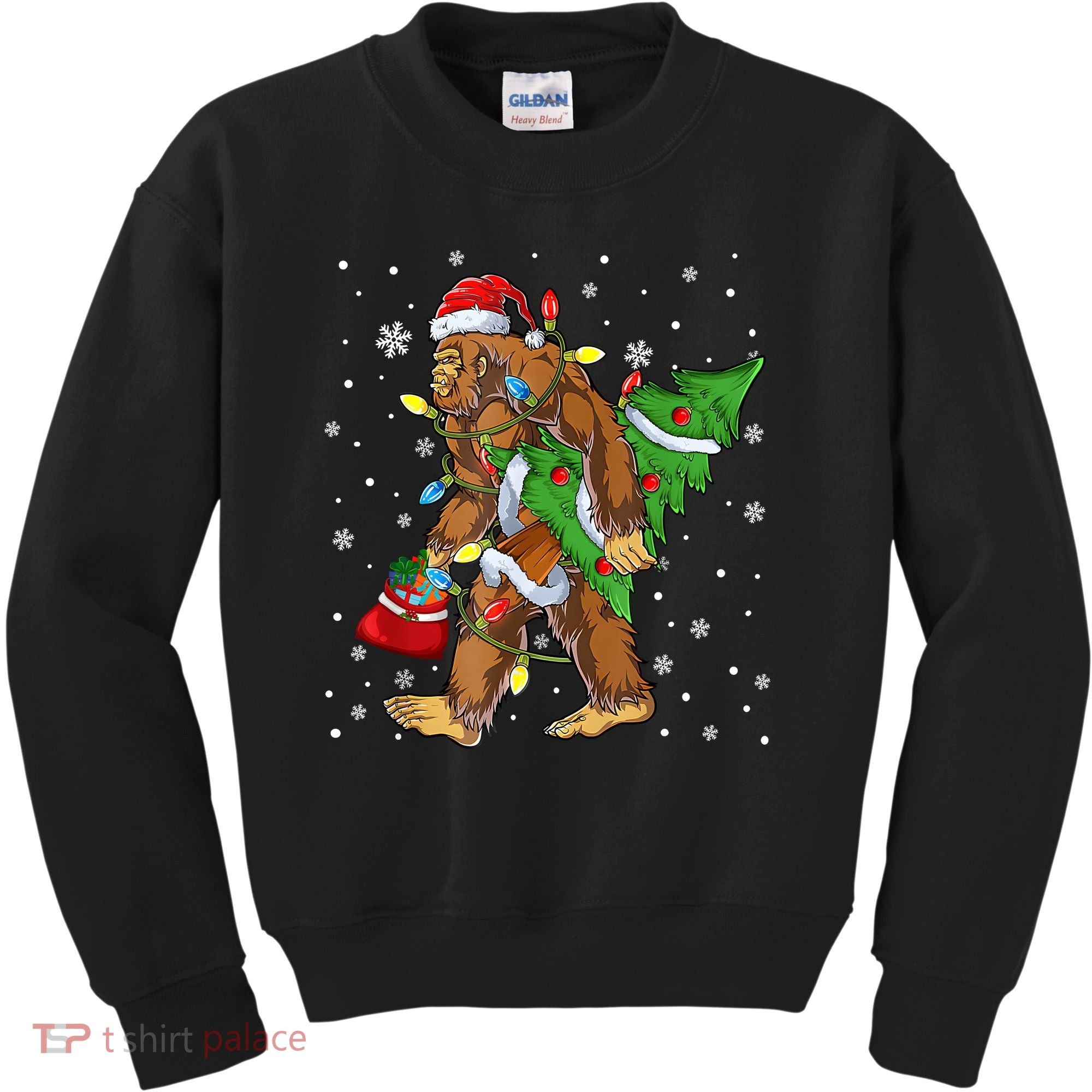 Christmas Bigfoot Santa Hat Tree Lights Xmas Sasquatch Funn Kids Sweatshirt