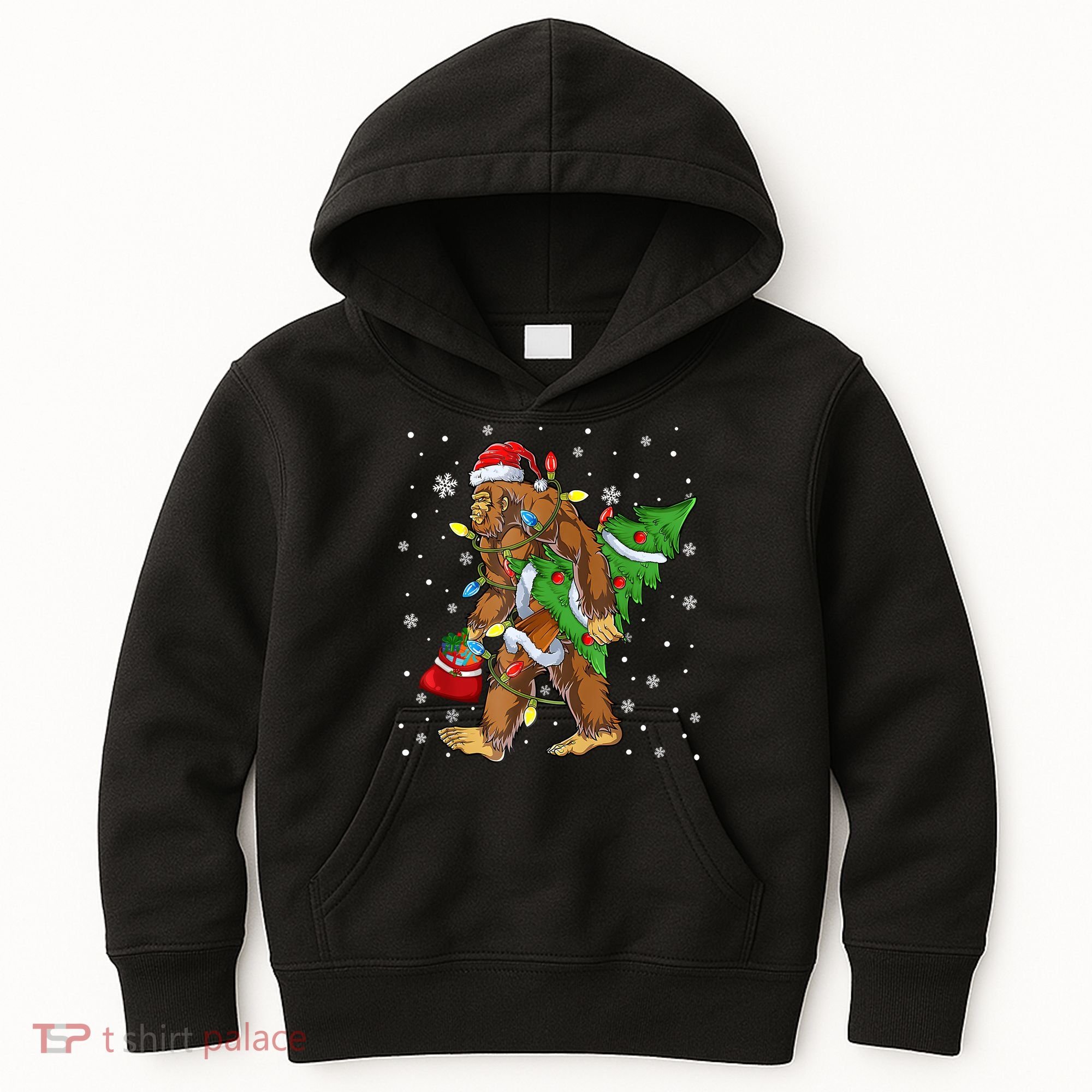 Christmas Bigfoot Santa Hat Tree Lights Xmas Sasquatch Funn Kids Hoodie