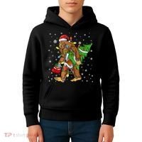 Christmas Bigfoot Santa Hat Tree Lights Xmas Sasquatch Funn Kids Hoodie thumb 4