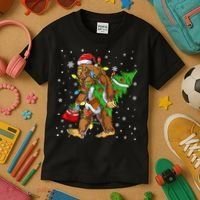 Christmas Bigfoot Santa Hat Tree Lights Xmas Sasquatch Funn Kids T-Shirt thumb 3