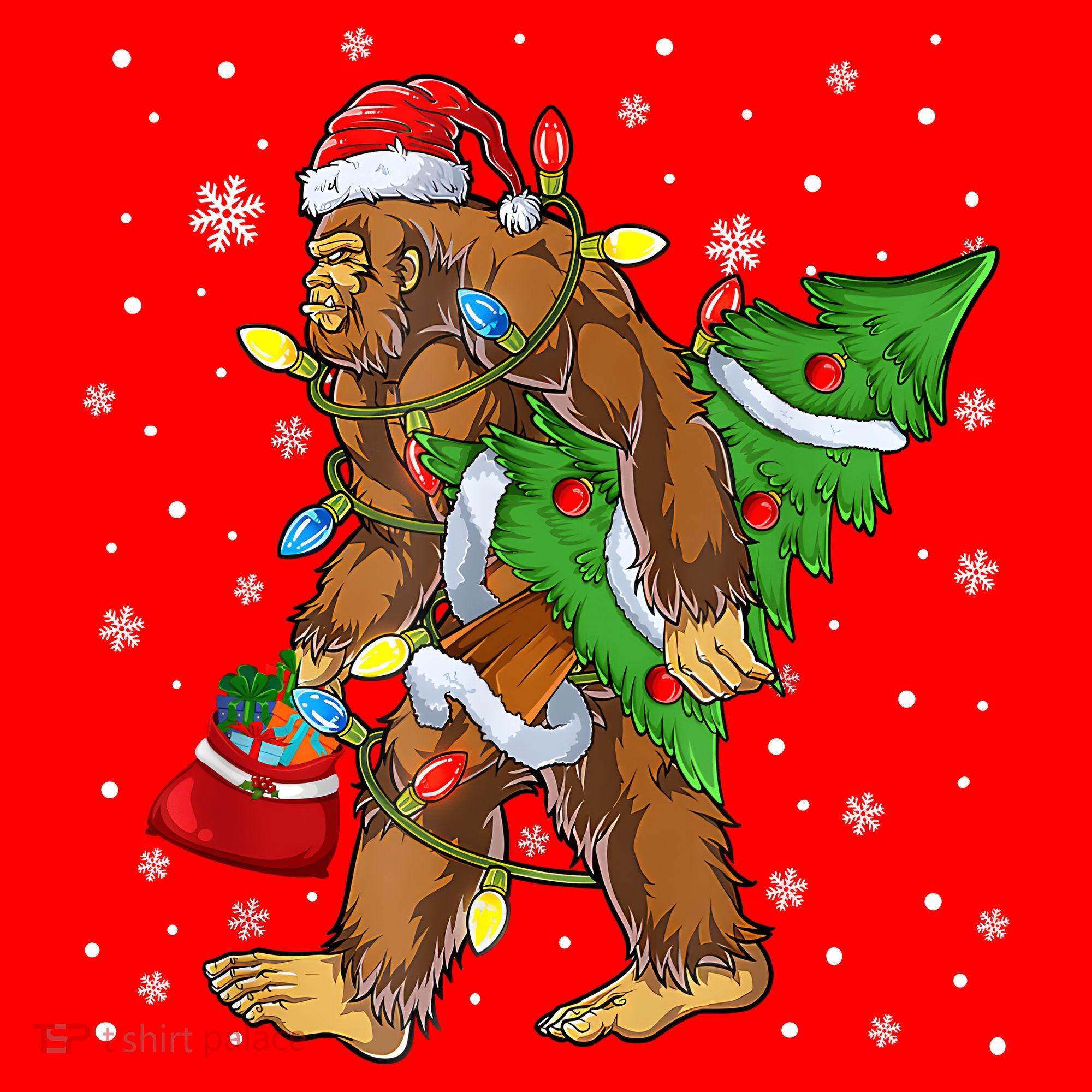 Christmas Bigfoot Santa Hat Tree Lights Xmas Sasquatch Funn Santa Hat