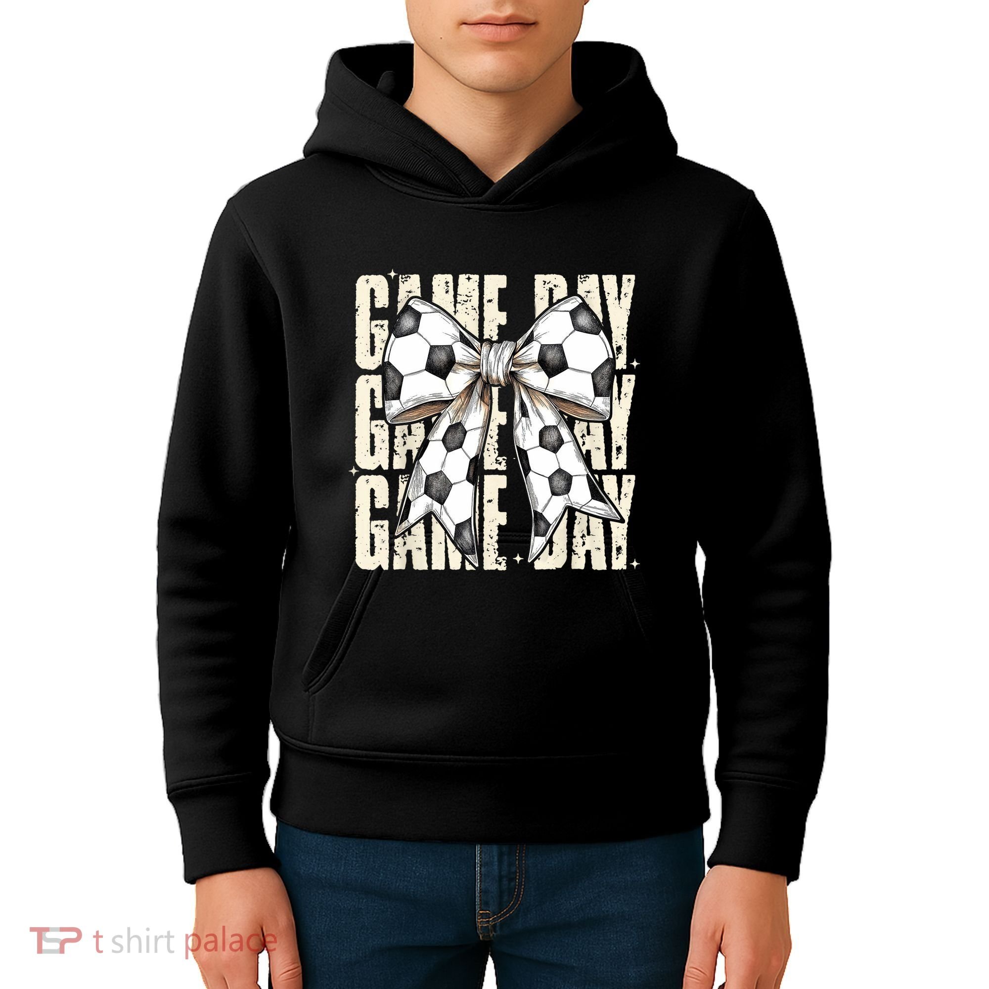 Coquette Bow Soccer Funny Game Day Soccer Kids Hoodie