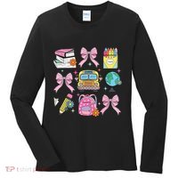 Coquette Bow Student Teacher Happy First Day Back To School Women's Long Sleeve Shirt thumb 0