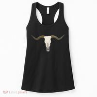 Cow Bull Steer Skull Cattle Longhorn Western Women's Tank Top thumb 0