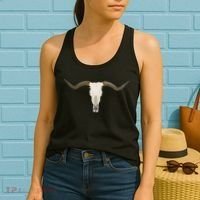 Cow Bull Steer Skull Cattle Longhorn Western Women's Tank Top thumb 2