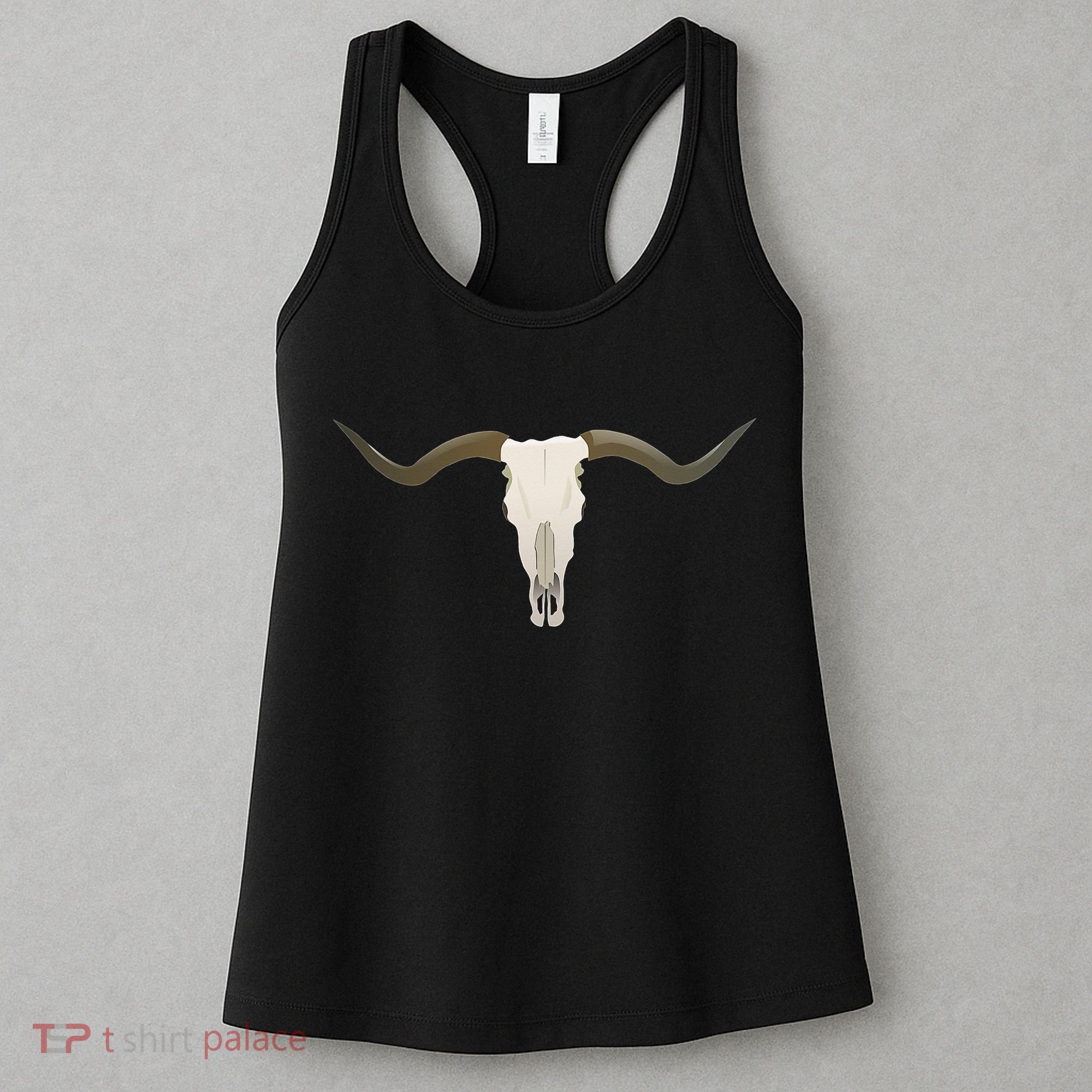 Cow Bull Steer Skull Cattle Longhorn Western Women's Tank Top