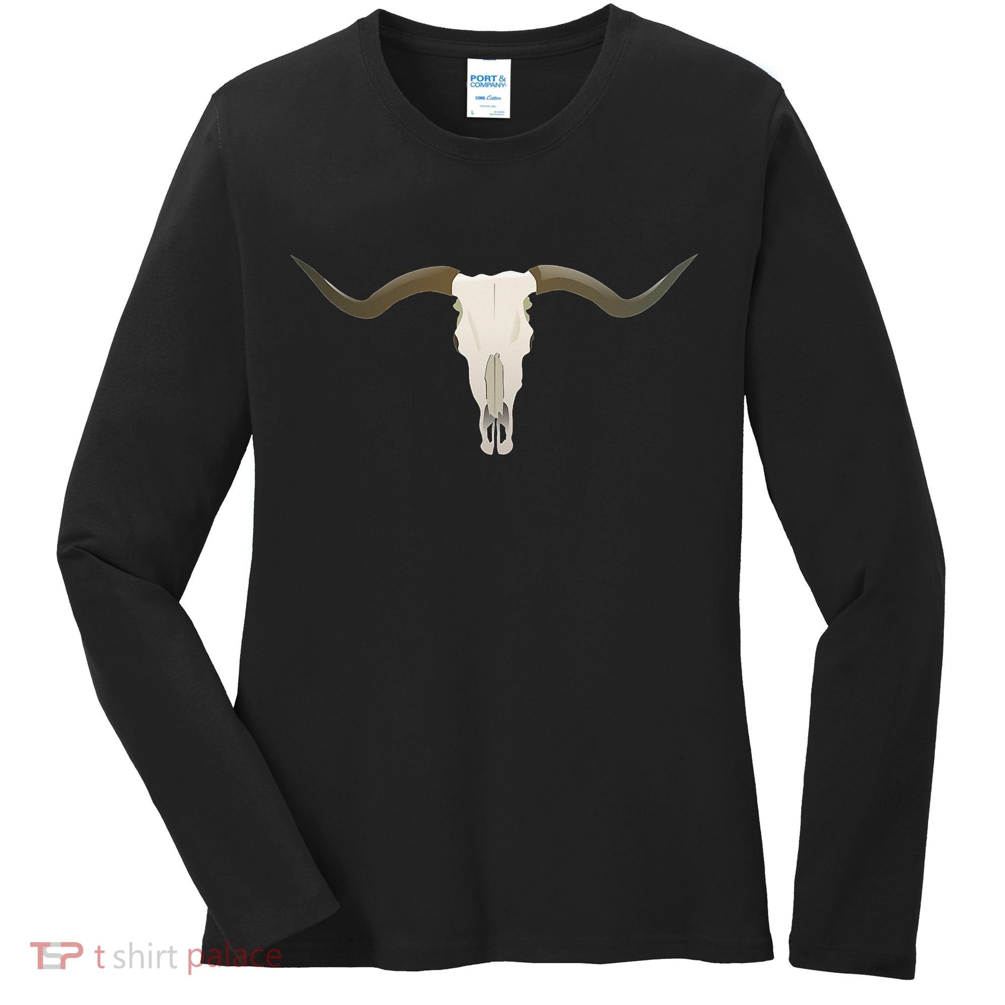 Cow Bull Steer Skull Cattle Longhorn Western Women's Long Sleeve Shirt