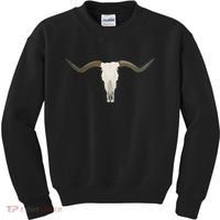 Cow Bull Steer Skull Cattle Longhorn Western Kids Sweatshirt thumb 0
