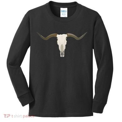 Cow Bull Steer Skull Cattle Longhorn Western Kids Long Sleeve Shirt
