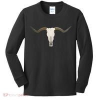 Cow Bull Steer Skull Cattle Longhorn Western Kids Long Sleeve Shirt thumb 0