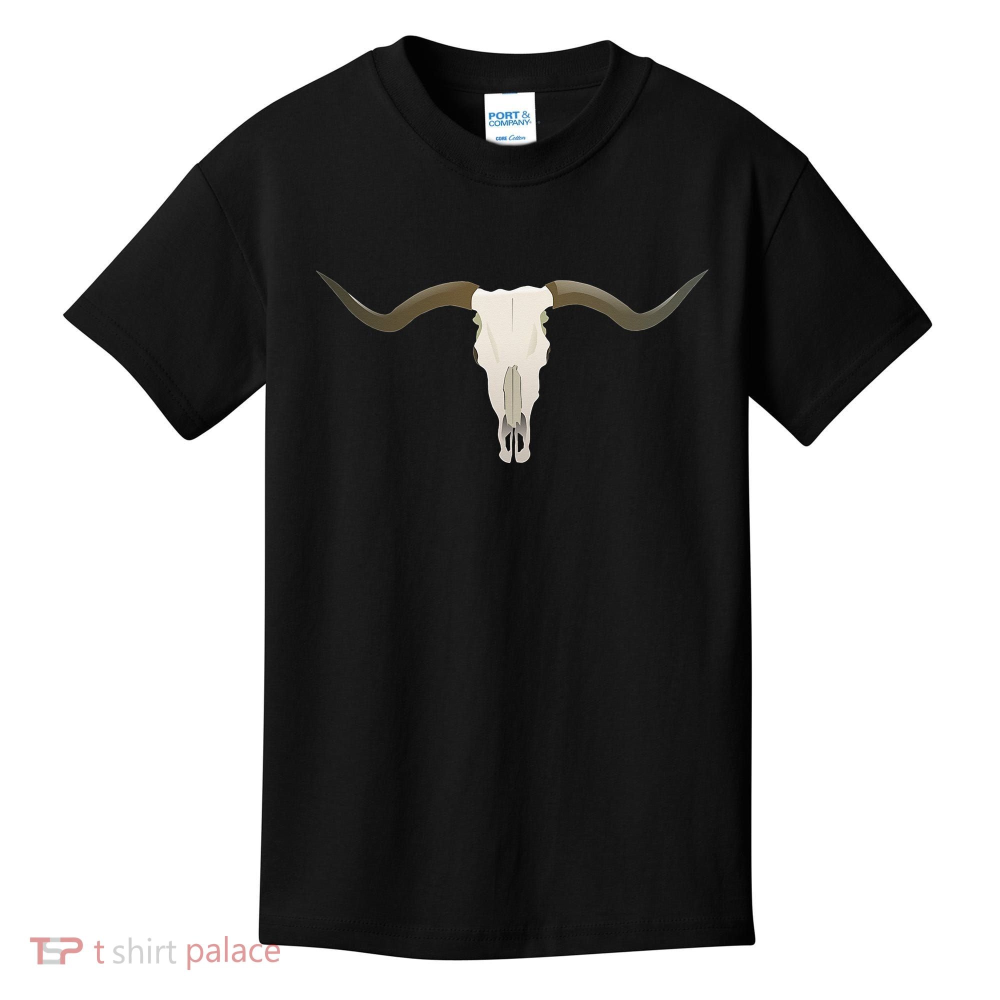Cow Bull Steer Skull Cattle Longhorn Western Kids T-Shirt