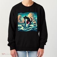 Cat Biting Shark Funny Art And Cat Lover Funny Women's Sweatshirt thumb 0