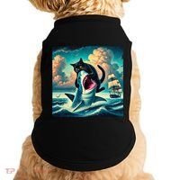Cat Biting Shark Funny Art And Cat Lover Funny Doggie Tank thumb 0