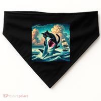 Cat Biting Shark Funny Art And Cat Lover Funny USA-Made Doggie Bandana thumb 0