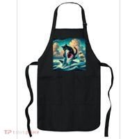 Cat Biting Shark Funny Art And Cat Lover Funny Apron thumb 0