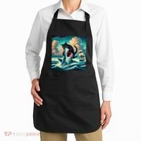 Cat Biting Shark Funny Art And Cat Lover Funny Apron thumb 2