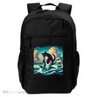 Cat Biting Shark Funny Art And Cat Lover Funny Backpack thumb 0