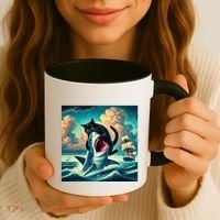 Cat Biting Shark Funny Art And Cat Lover Funny Coffee Mug thumb 3