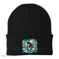 Cat Biting Shark Funny Art And Cat Lover Funny Beanie thumb 0