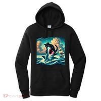 Cat Biting Shark Funny Art And Cat Lover Funny Women's Hoodie thumb 0