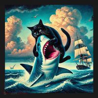 Cat Biting Shark Funny Art And Cat Lover Funny Women's Hoodie thumb 2