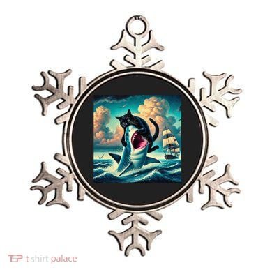 Cat Biting Shark Funny Art And Cat Lover Funny Ornament