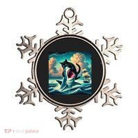 Cat Biting Shark Funny Art And Cat Lover Funny Ornament thumb 0