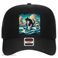 Cat Biting Shark Funny Art And Cat Lover Funny Hat thumb 0