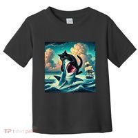 Cat Biting Shark Funny Art And Cat Lover Funny Toddler T-Shirt thumb 0