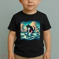 Cat Biting Shark Funny Art And Cat Lover Funny Toddler T-Shirt thumb 2