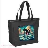 Cat Biting Shark Funny Art And Cat Lover Funny Tote Bag thumb 2
