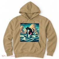 Cat Biting Shark Funny Art And Cat Lover Funny Hoodie thumb 0