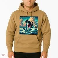 Cat Biting Shark Funny Art And Cat Lover Funny Hoodie thumb 2