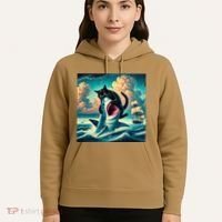 Cat Biting Shark Funny Art And Cat Lover Funny Hoodie thumb 5