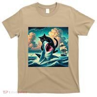 Cat Biting Shark Funny Art And Cat Lover Funny T-Shirt thumb 0