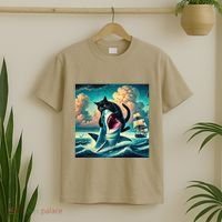 Cat Biting Shark Funny Art And Cat Lover Funny T-Shirt thumb 2