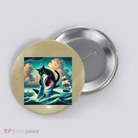 Cat Biting Shark Funny Art And Cat Lover Funny Button thumb 0