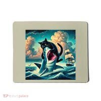 Cat Biting Shark Funny Art And Cat Lover Funny Mousepad thumb 0