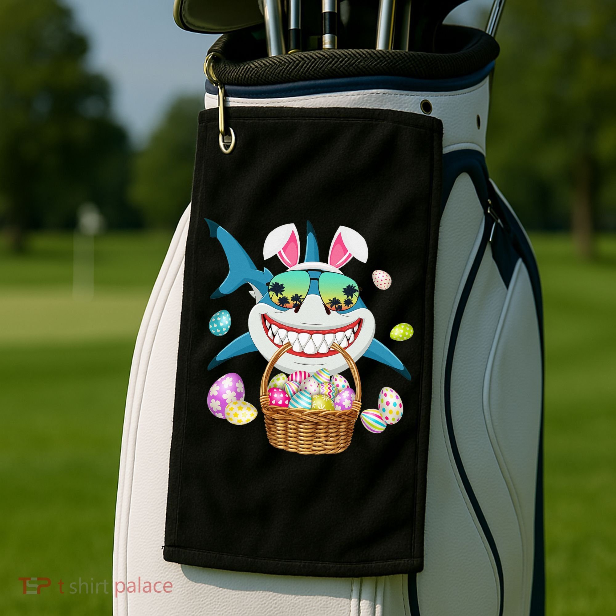 Cute Bunny Shark Easter funny easter day Golf Towel