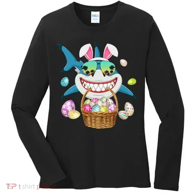 Cute Bunny Shark Easter funny easter day Women's Long Sleeve Shirt