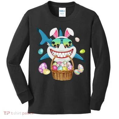 Cute Bunny Shark Easter funny easter day Kids Long Sleeve Shirt