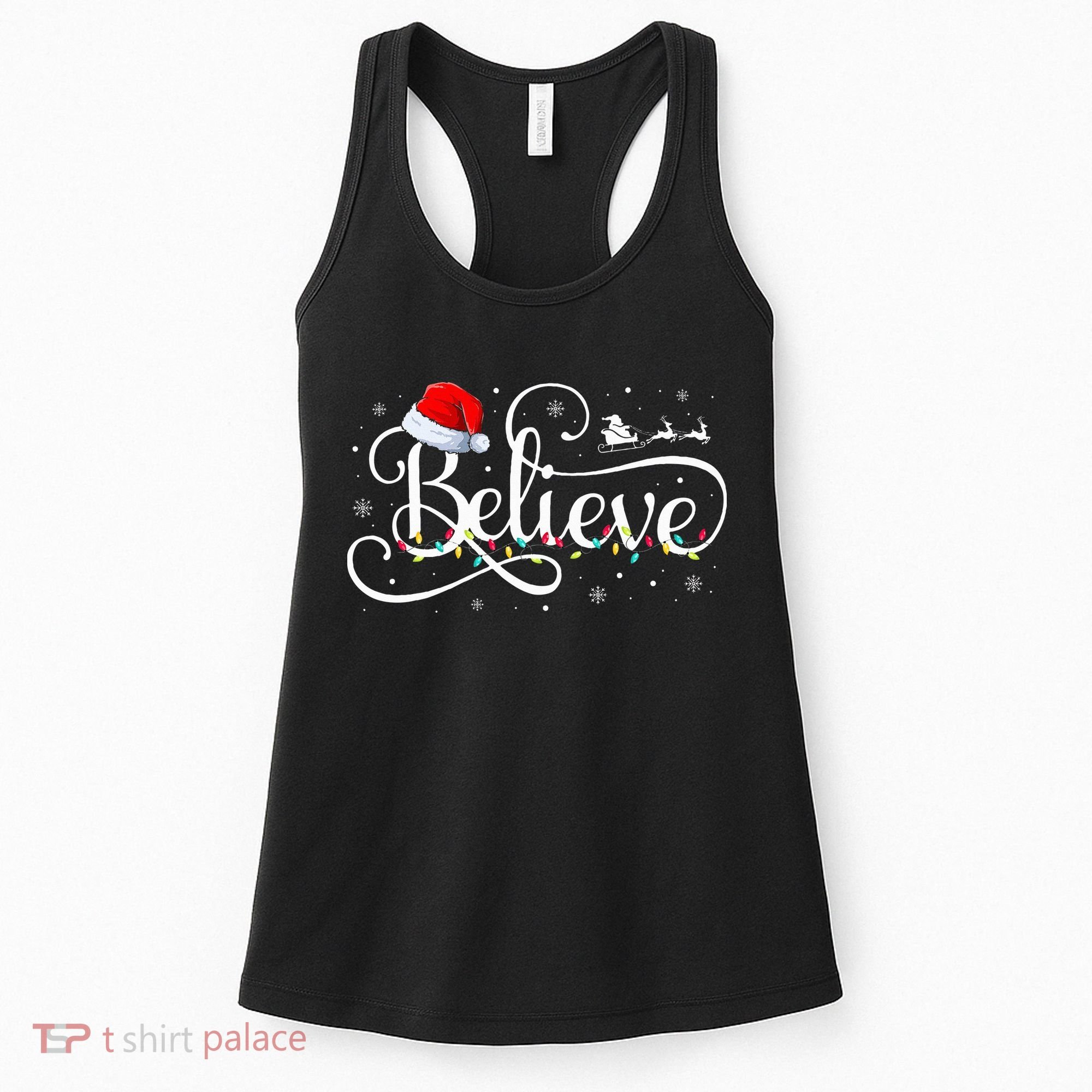 Christmas Believe Santa Claus Funny Family Matching Women's Tank Top