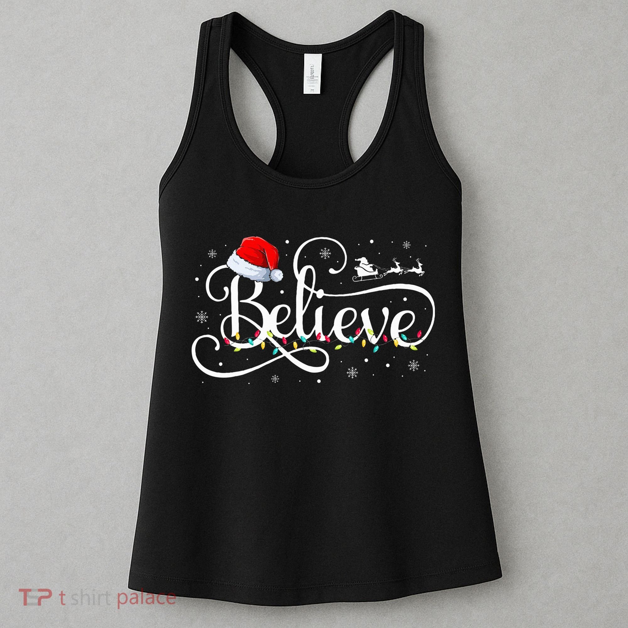 Christmas Believe Santa Claus Funny Family Matching Women's Tank Top