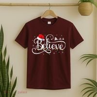 Christmas Believe Santa Claus Funny Family Matching T-Shirt thumb 2