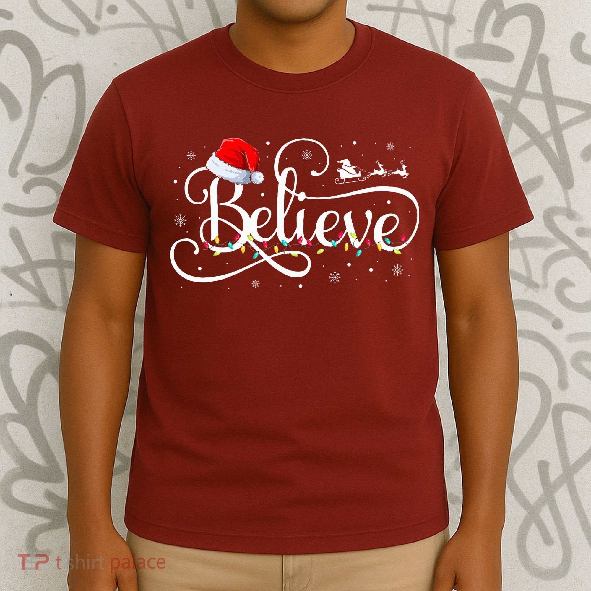 Christmas Believe Santa Claus Funny Family Matching T-Shirt