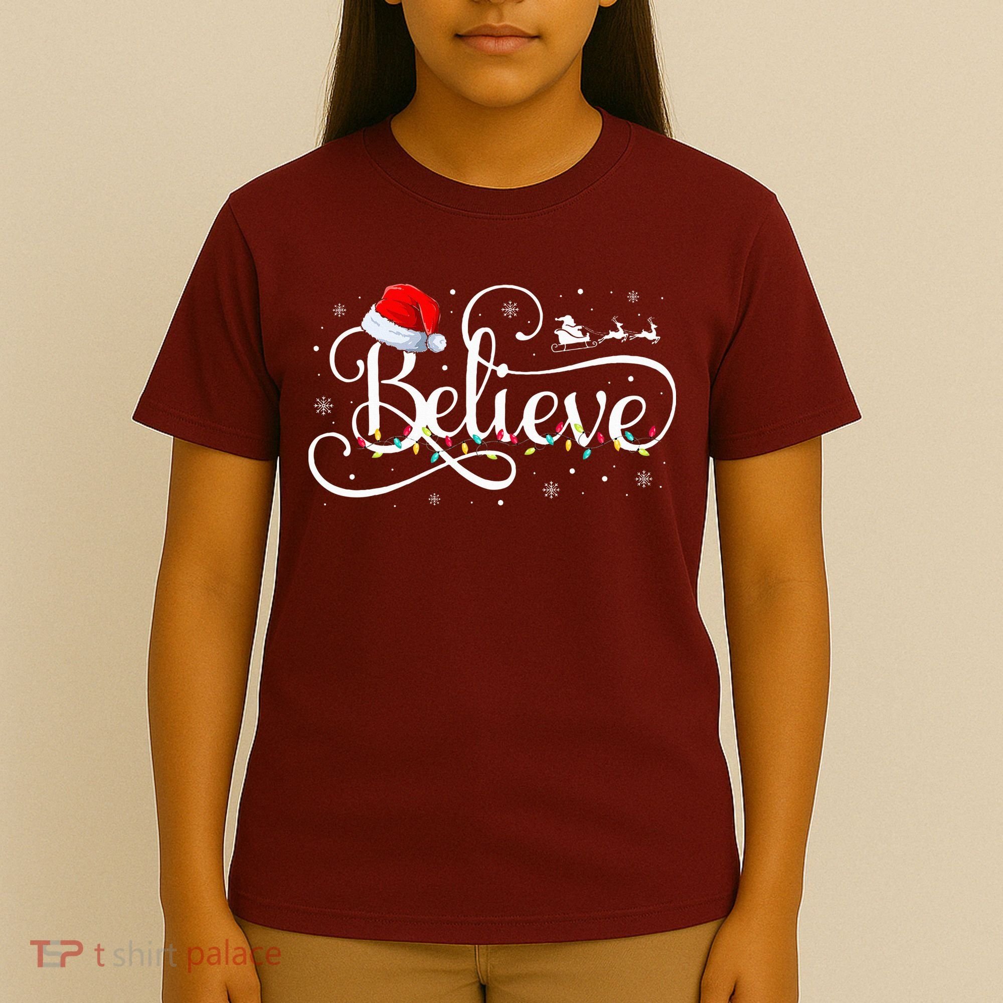 Christmas Believe Santa Claus Funny Family Matching T-Shirt
