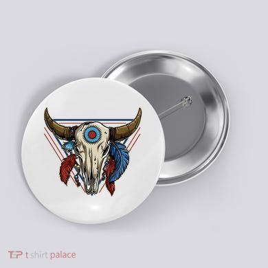 Classic Buffalo Skull Native American Tribe Totem Button