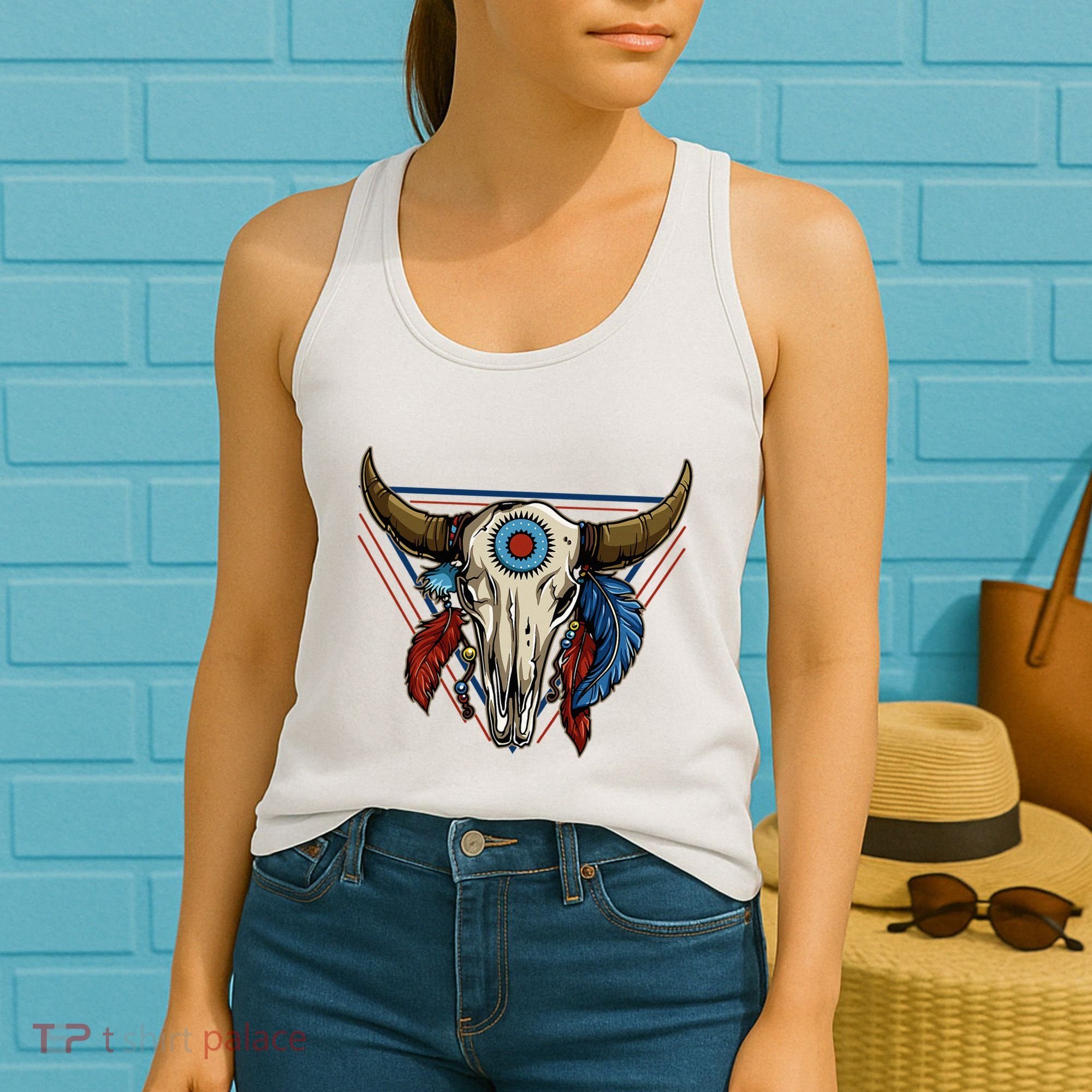 Classic Buffalo Skull Native American Tribe Totem Women's Tank Top