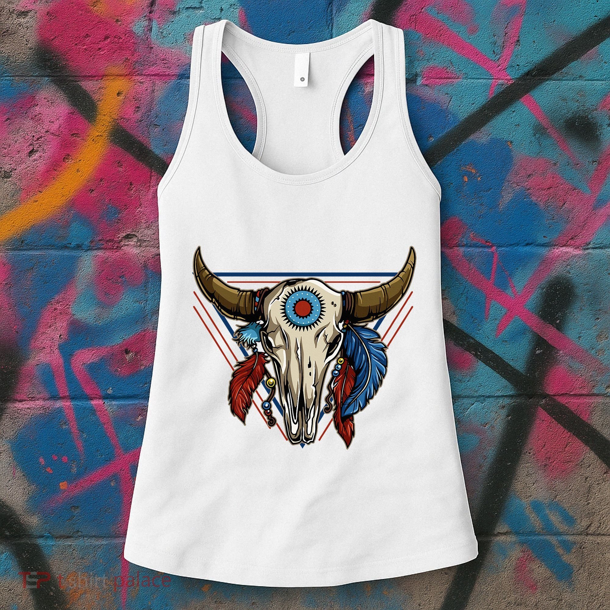 Classic Buffalo Skull Native American Tribe Totem Women's Tank Top